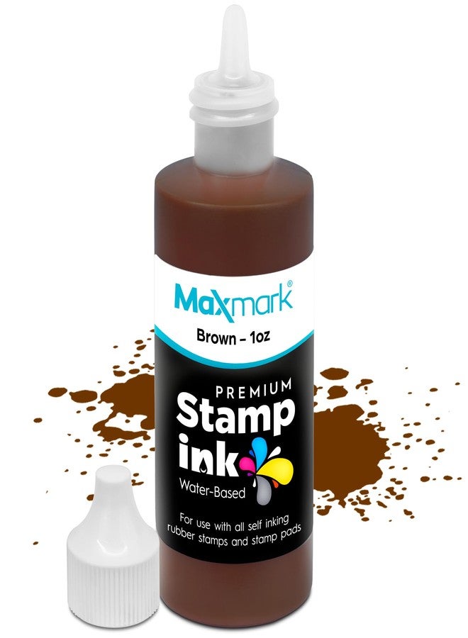 MaxMark Premium Refill Ink with Control Tip Bottle for Self-Inking Stamps, Brown Color - 1 oz. - Image 1